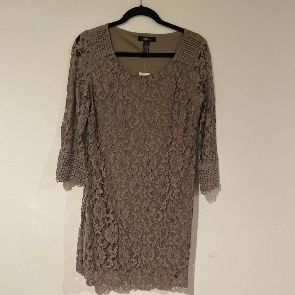 Style&Co Tan Lace Overlay Dress Size Small